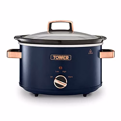 Tower Cavaletto 3.5 Litre Slow Cooker in Blue and Gold with Keep Warm Function and Dishwasher Safe Parts – 1