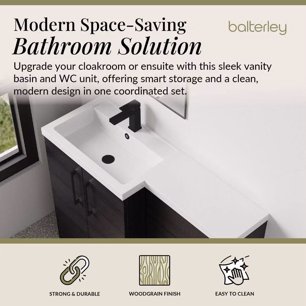 Balterley Modern Matt Black Left-Hand Vanity and WC Unit Combination, W: 110 cm, H: 84 cm – 2