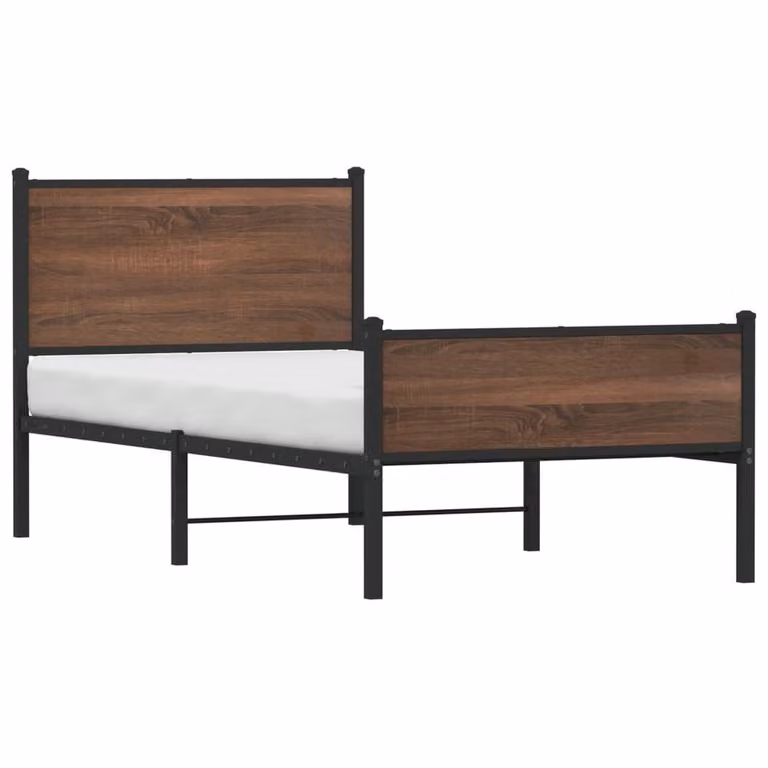 Berkfield Home Metal Bed Frame in Brown Oak, Small Single, W: 75 cm, L: 190 cm