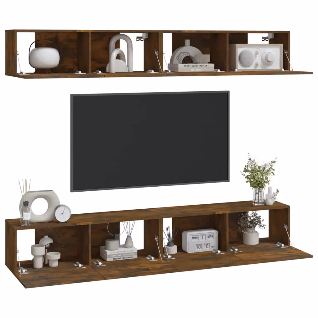 Berkfield Home Set of 4 Smoked Oak Wall TV Cabinets in Brown, W/D/H: 100 x 30 x 30 cm – 2