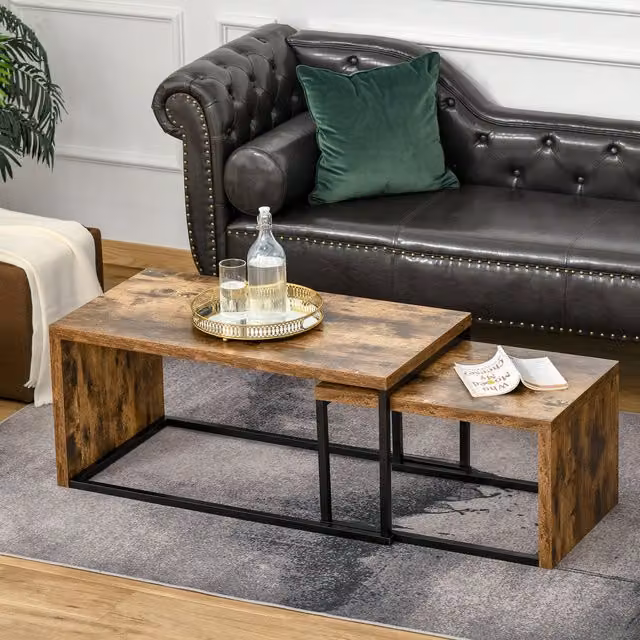 HOMCOM 2 Piece Modern Nested Coffee Table Set in Brown