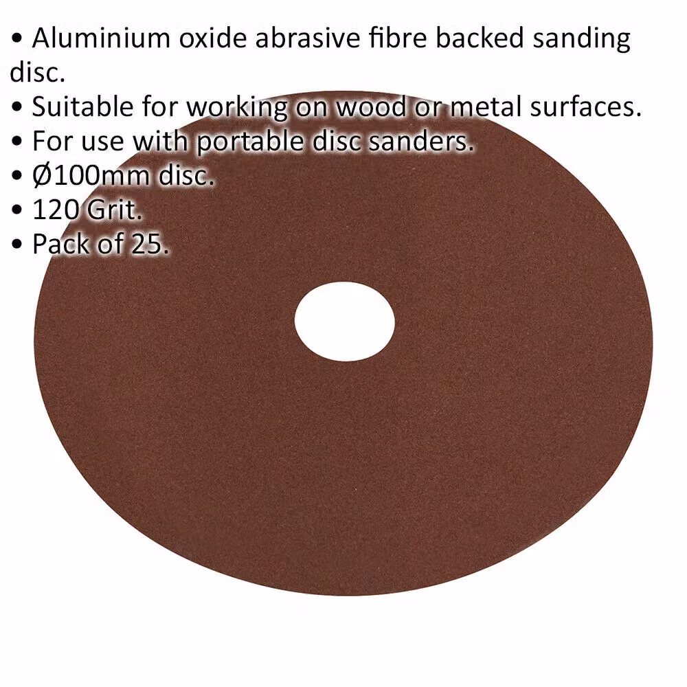 Loops 25 Pack 100mm Fibre Backed Sanding Discs, 120 Grit Aluminium Oxide Round Sheets for Wood and Metal – 2