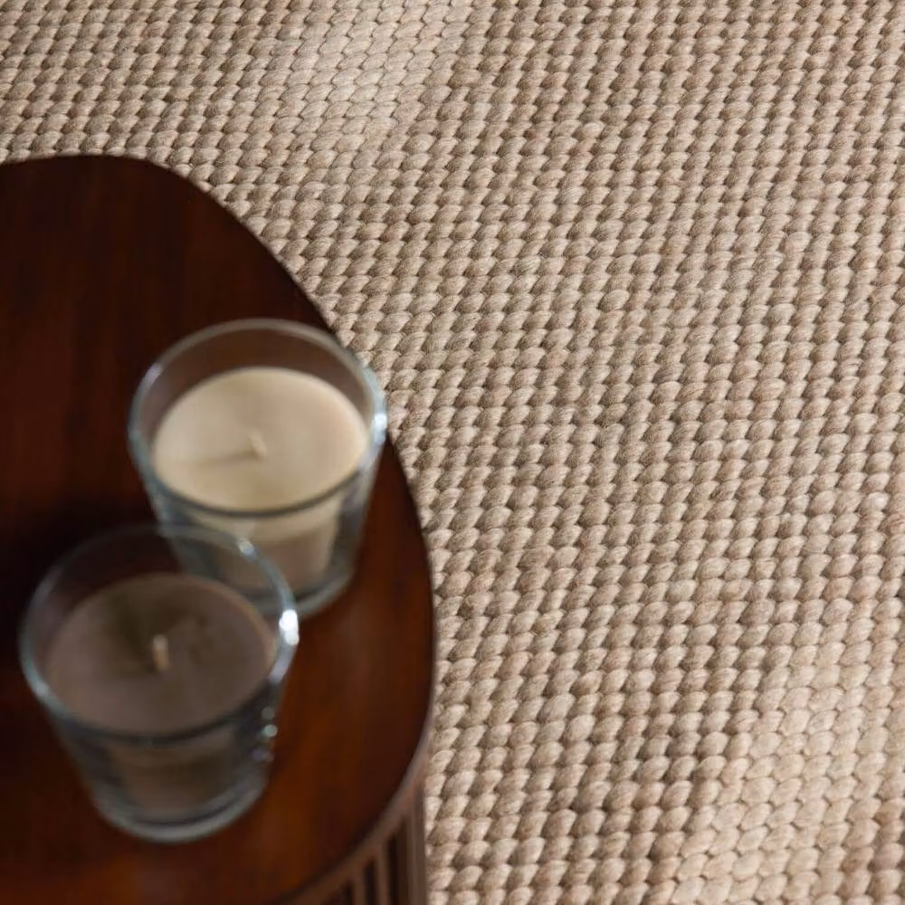 THE RUGS Lyon Handwoven Wool and Cotton Beans Round Rug in Beige, Diameter: 200 cm – 4