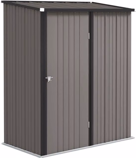 Outsunny Galvanised Steel Pent Garden Shed with Single Latched Door, Light Grey – 1