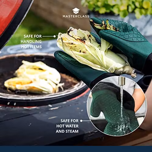 MasterClass Non-Slip Silicone Oven Gloves in Black and Green – 3