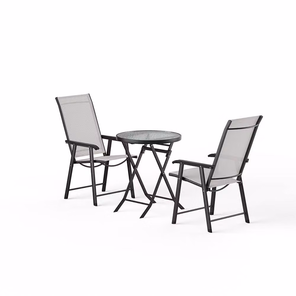 Living and Home Round 2-Person Dining Bistro Set in Black with Glass and Rattan Details – 2