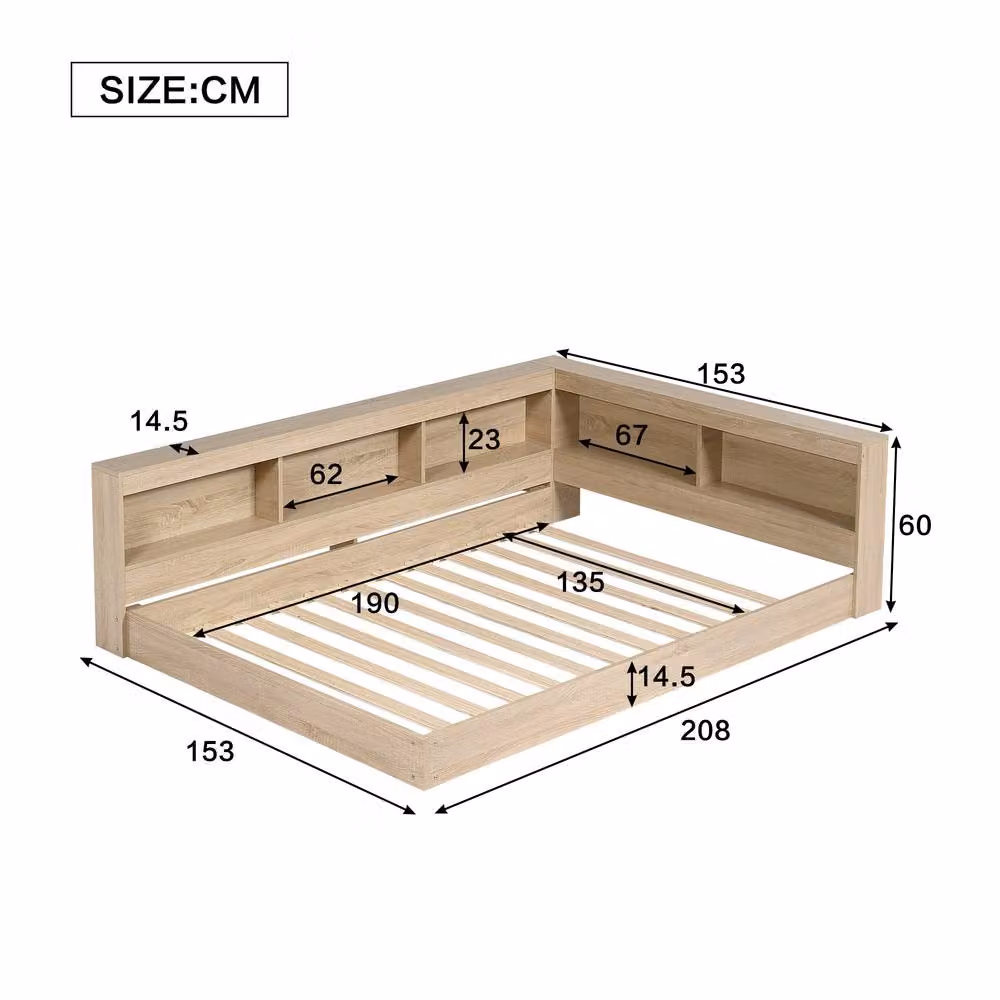ModernLuxe Kids Double Bed with L-shaped Storage Headboard and Side Compartments in Natural – 2