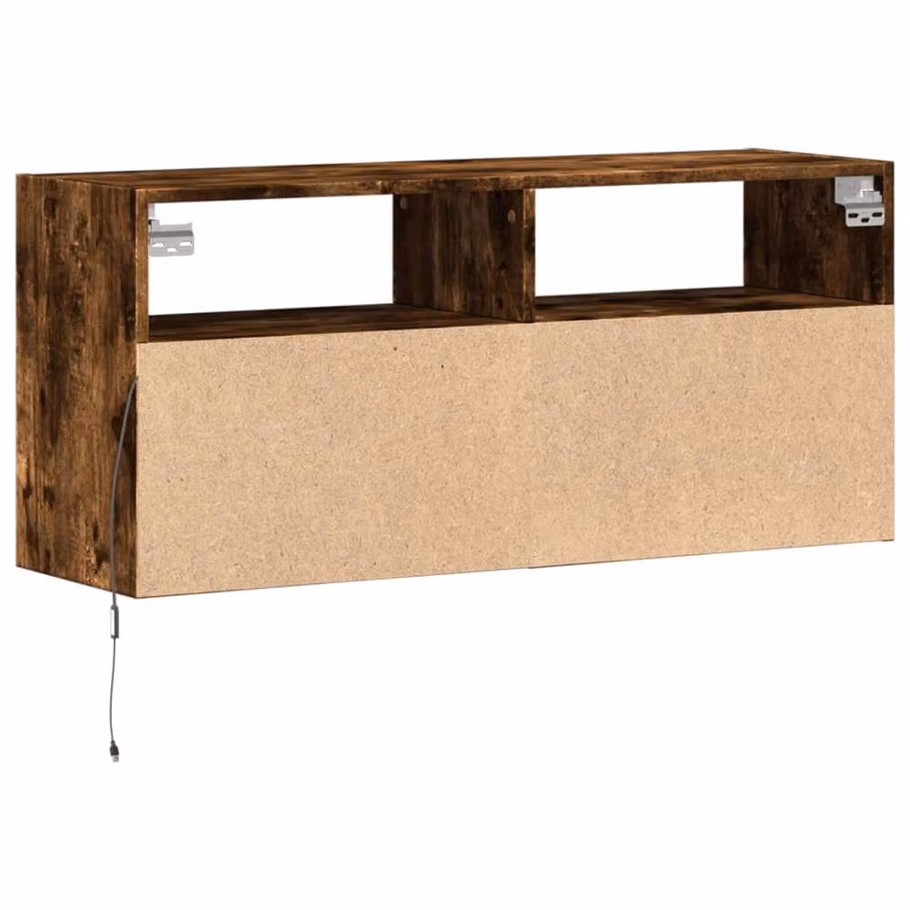 Berkfield Home TV Wall Cabinet with LED Lights in Smoked Oak Brown, W: 100 cm, D: 31 cm, H: 45 cm – 6