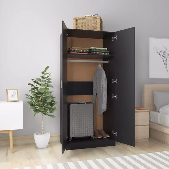 Berkfield Home Modern Black Wardrobe with Hinged Doors, W/D/H: 80 x 52 x 180 cm – 1