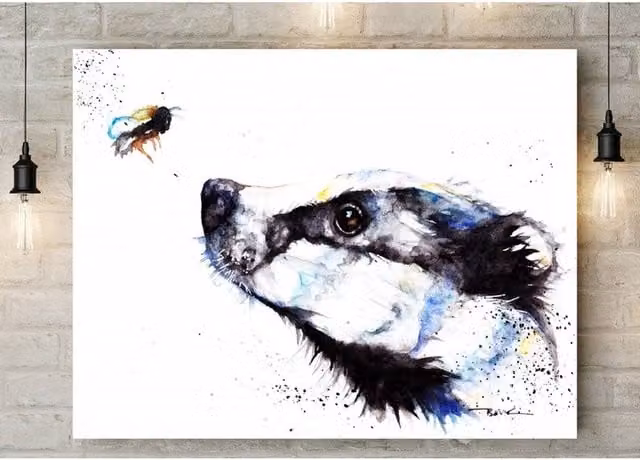 BebesArts Badger and Bee Multicolour Canvas, W: 20.32 cm, H: 30.48 cm