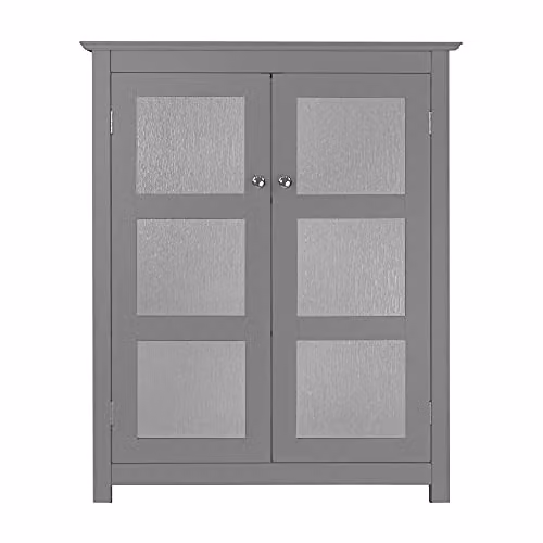Teamson Home Connor Free Standing Bathroom Cabinet with 2 Glass Doors, Grey, H 86.4 x W 34.9 x D 17.0 cm