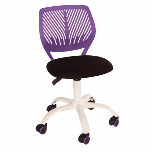 Core Products Ergonomic Teenage Study Chair with Upholstered Fabric Seat, 360 Degree Swivel and Castors, Purple and White – 1