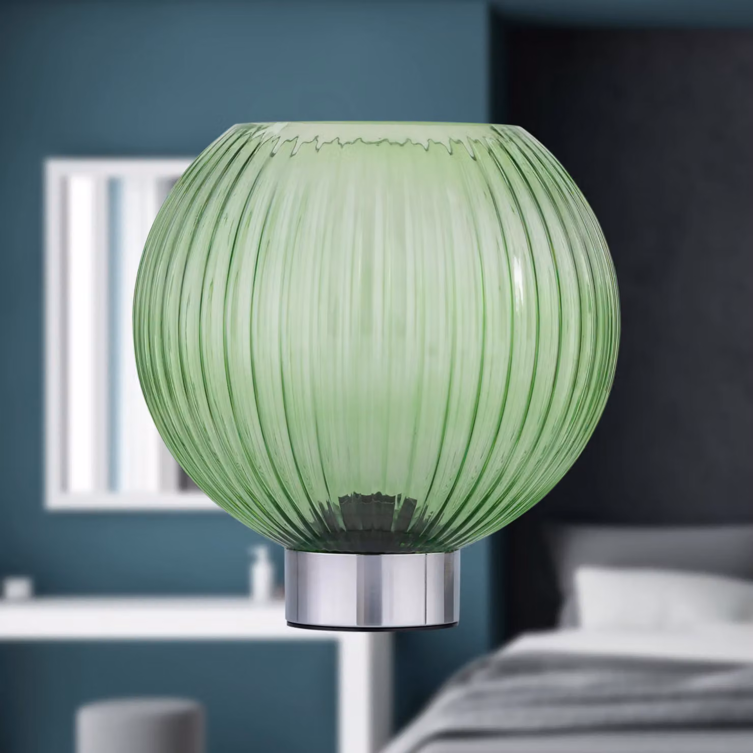 First Choice Lighting Betchley Battery Operated Chrome Table Lamp with Green Glass – 2