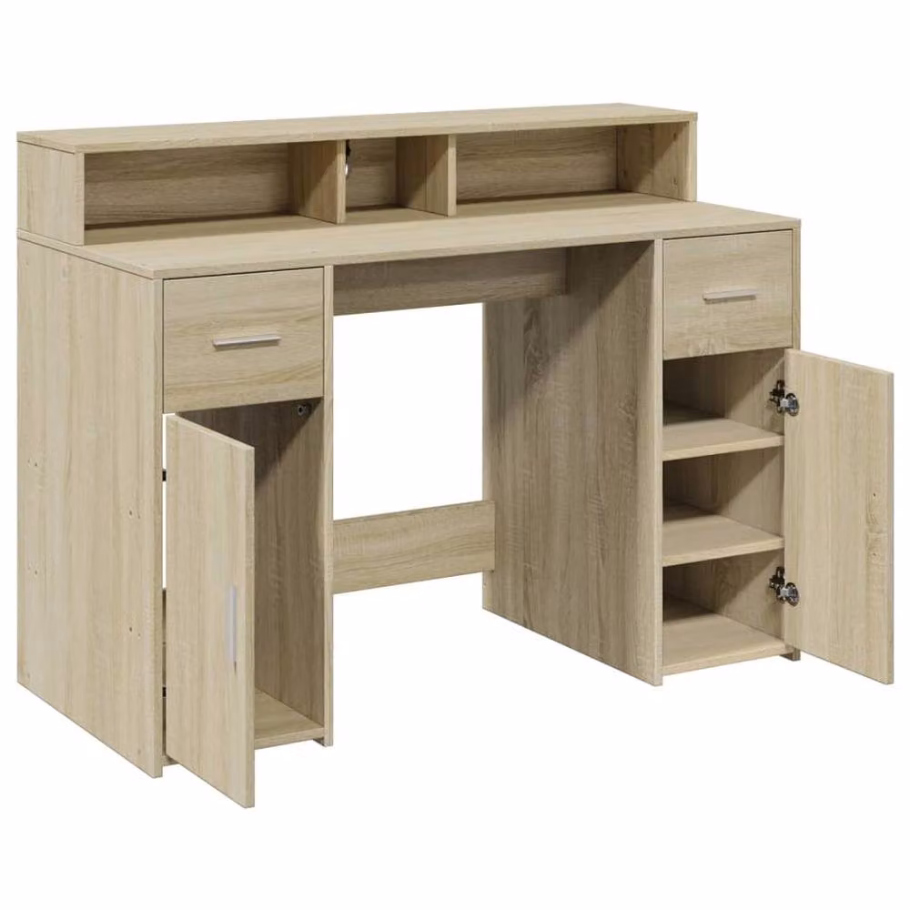 Berkfield Modern Gaming and Home Office Desk with LED Lights in Sonoma Oak Brown, W/D/H: 120 x 55 x 91 cm – 4