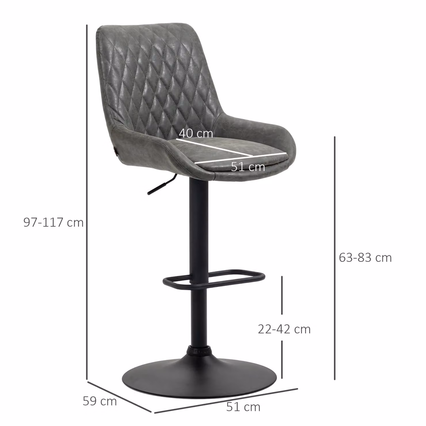 HOMCOM Set of 2 Retro Swivel Bar Stools in Grey Synthetic Leather with Metal Base – 9