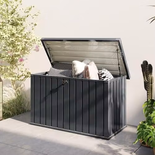 Outsunny 400L Waterproof Metal Garden Storage Box in Dark Grey, W/D/H: 124 x 66 x 72 cm – 8