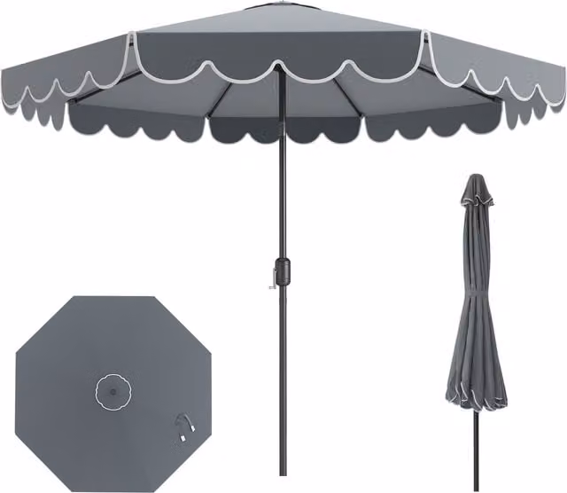 COSTWAY Double-Tiered Sun-Protective Umbrella in Grey