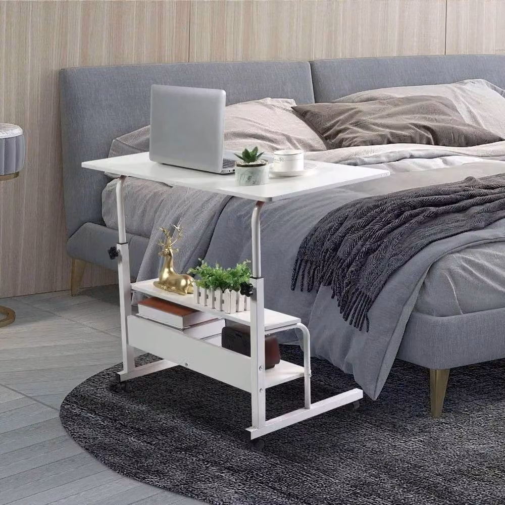 NESTLUNE Height Adjustable Mobile Overbed Table in White – 5