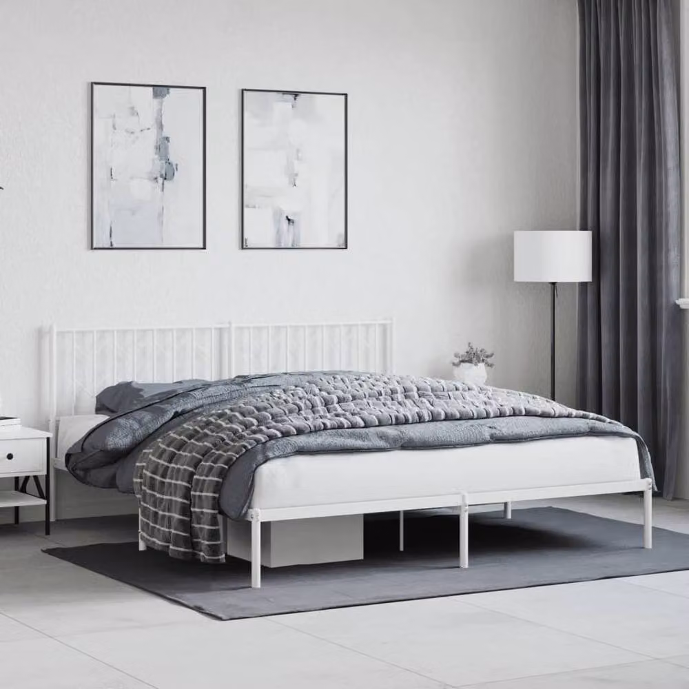 Berkfield Home Metal Bed Frame with Headboard, White, W: 183 cm, D: 213 cm – 2