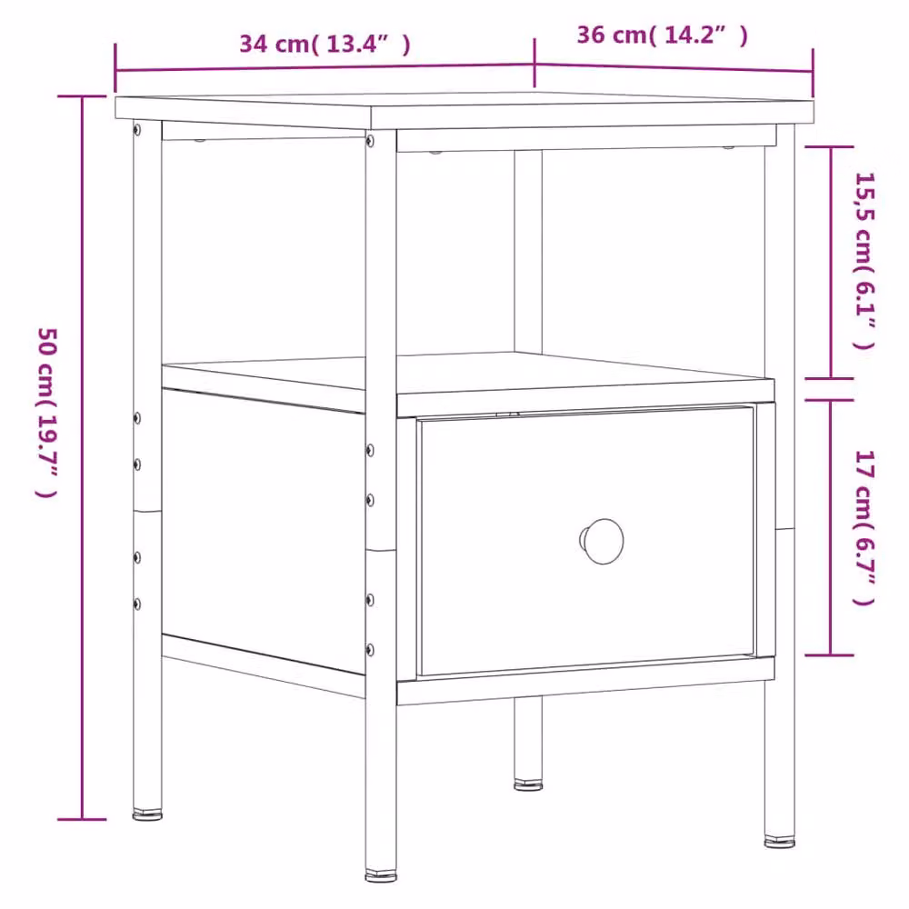 Berkfield Home Black Modern Bedside Cabinet W/D/H: 34 x 36 x 50 cm – 6