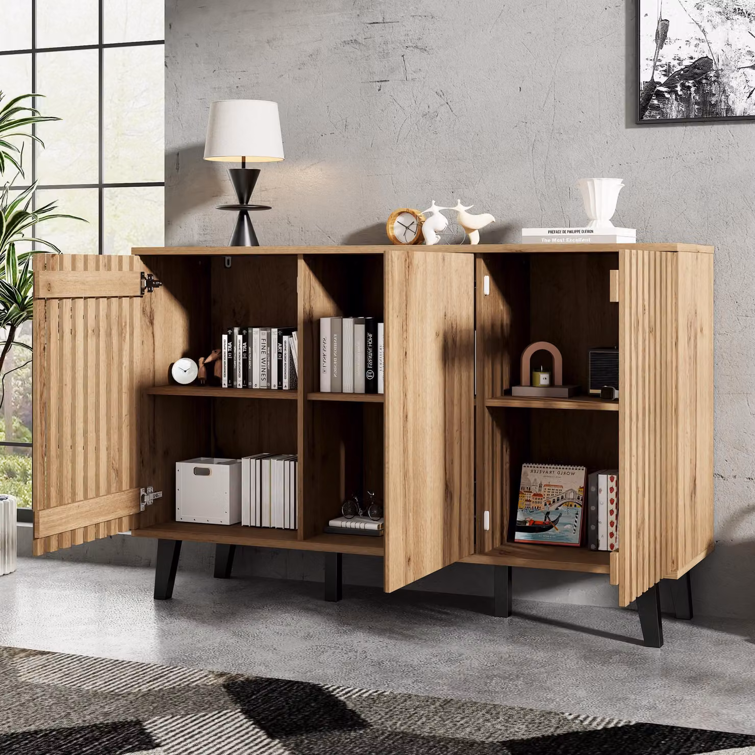 Aosom UK Modern Vintage Sideboard with Openwork Wooden and Panel Doors, 6 Compartments, W: 40 cm, D: 40 cm, H: 95 cm – 5