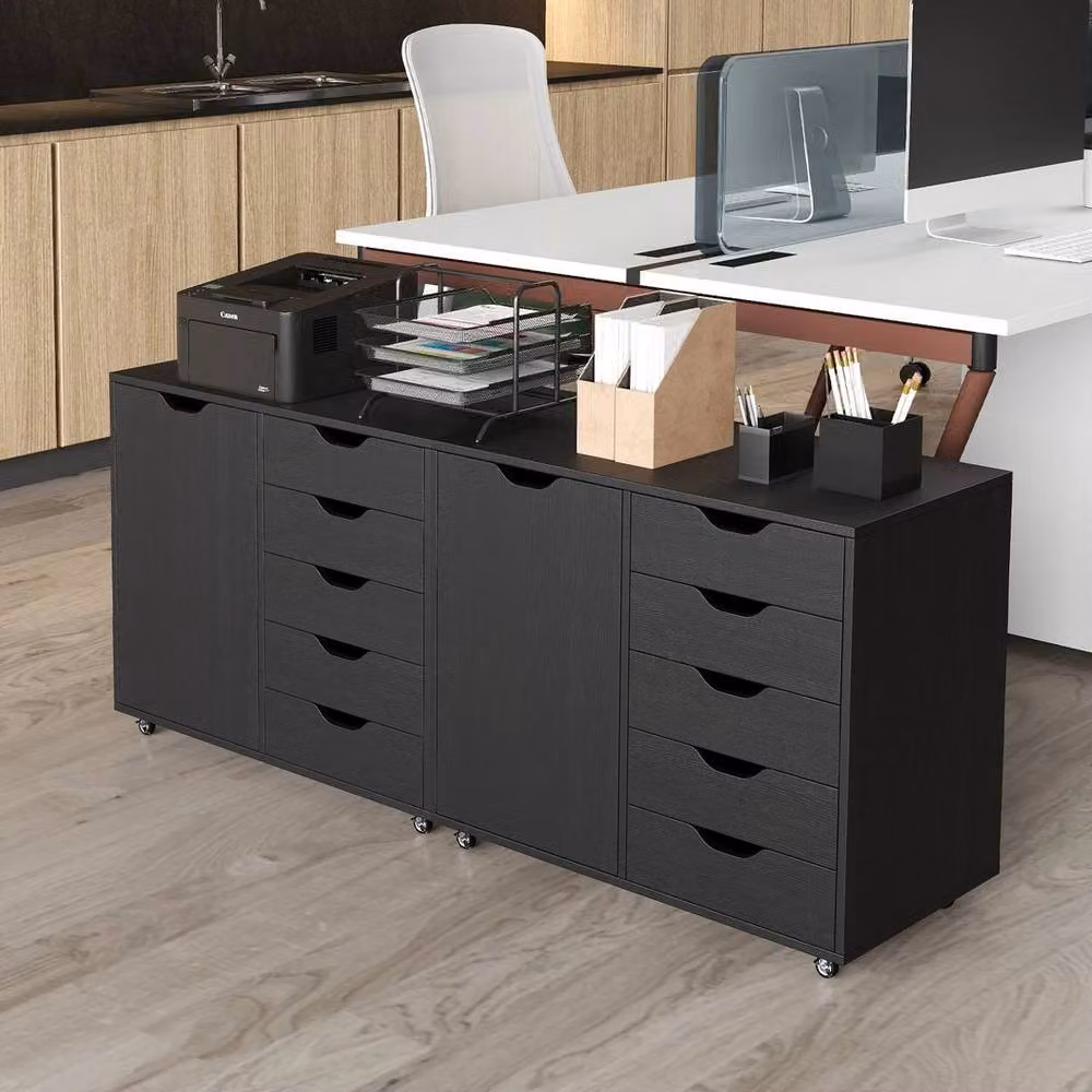 SPETLEK Black Wooden Vertical Storage Dresser Cabinet with 5 Drawers and Door – 4