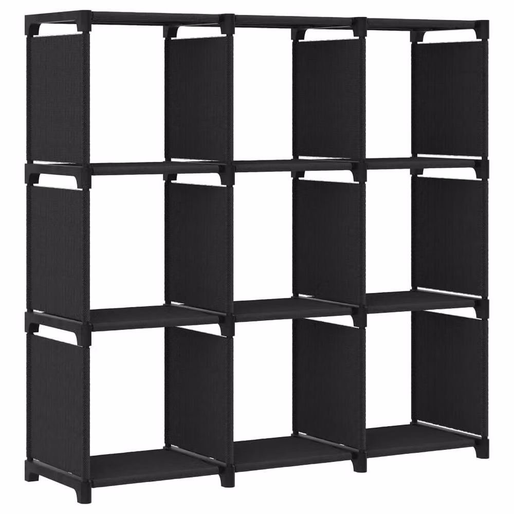 Berkfield Home 9-Cube Modern Display Shelf in Black Fabric and Metal, H 107.5 x W 103 x D 30 cm – 2