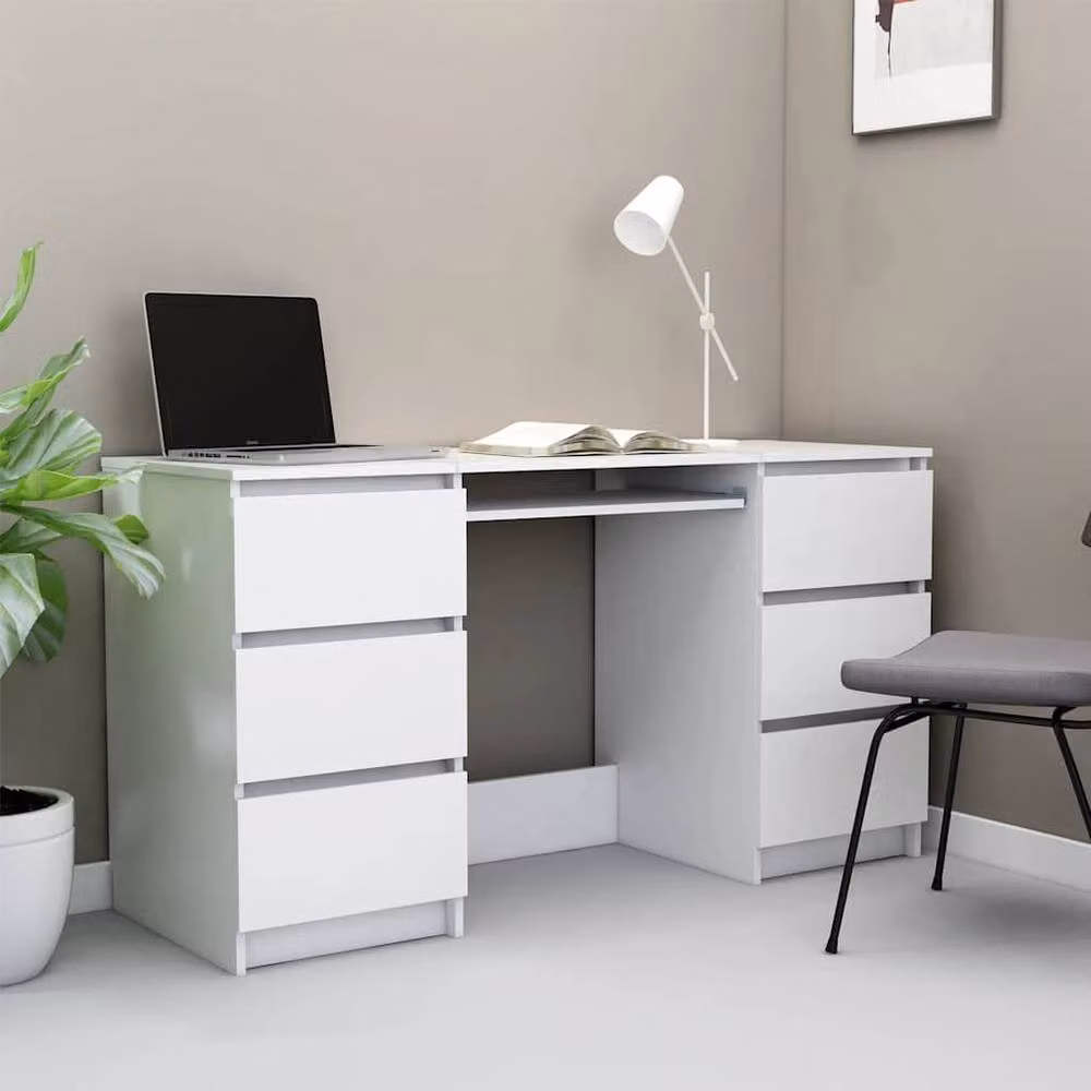 Berkfield Home Modern White Writing Desk in Engineered Wood, W/D/H: 140 x 50 x 77 cm – 2