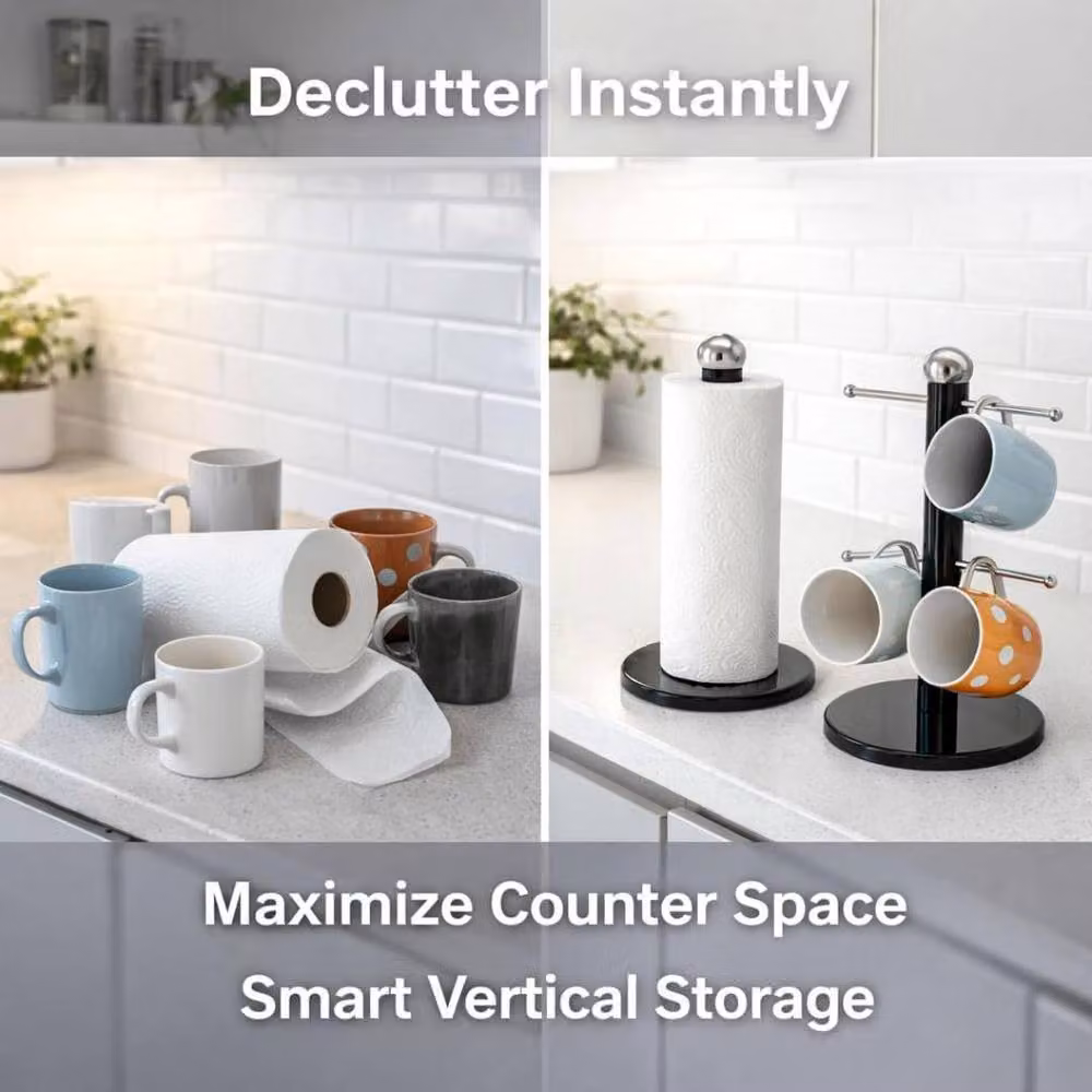 Mantraraj Black Metal Mug Cup and Towel Tissue Holder Set of 2 – 2