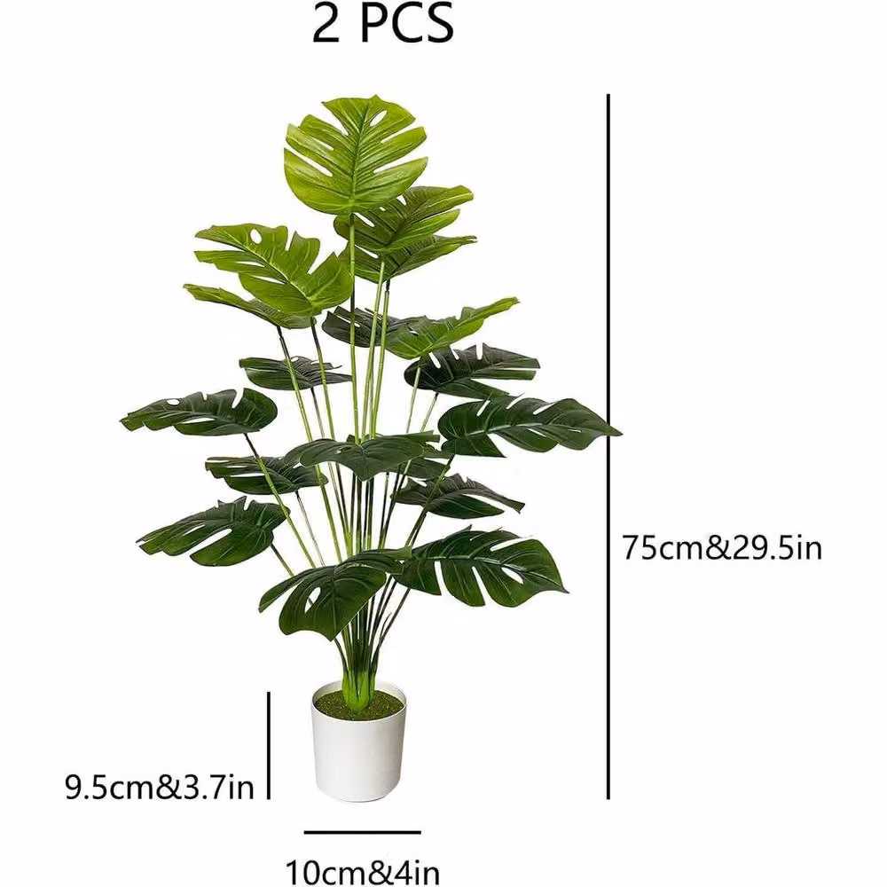 FLAVORA 2-Pack Artificial Monstera Potted Green Plants in White Pots – 2
