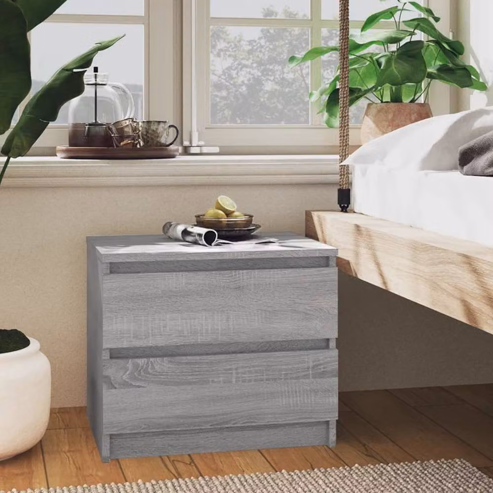 Berkfield Home Set of 2 Grey Sonoma Bedside Cabinets in Engineered Wood W/D/H: 50 x 39 x 43.5 cm – 2