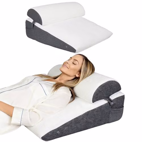 Lavio Memory Foam Wedge Pillow Set for Adults in White, 2-Piece Adjustable Cushion for Back, Neck and Shoulder Support – 1