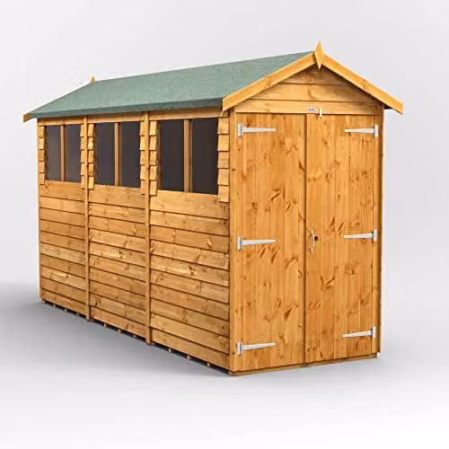 Powersheds Premium Apex Overlap Wooden Shed in Brown, W: 214.7 cm, D: 131.4 cm, H: 195.4 cm
