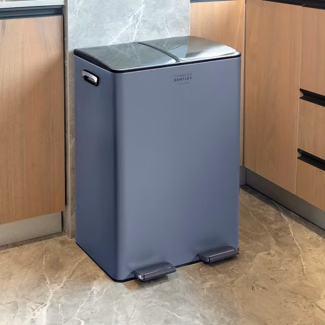 Charles Bentley Double Compartment Pedal Kitchen Bin in Grey, 60l