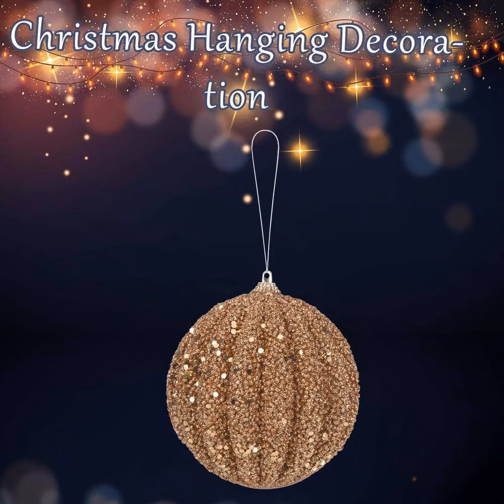 VFM e-Store Christmas Glitter Hanging Bauble Decoration in Beige and Gold, W/H: 12 x 11 cm – 2