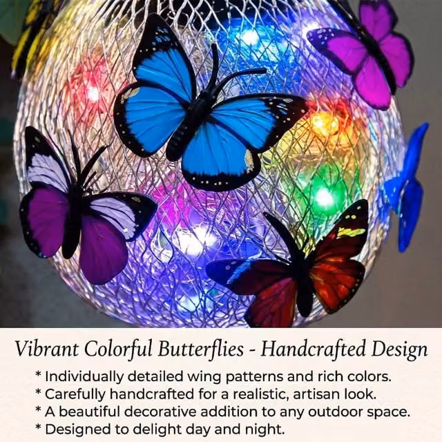 FORGEVIO 2-Piece Multicolour Hanging Butterfly Solar LED Pendant Lights with Dusk Sensor – 1
