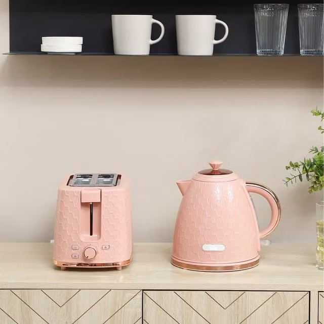 HOMCOM Kettle and 2-Slice Toaster Set with 7 Browning Levels in Light Pink