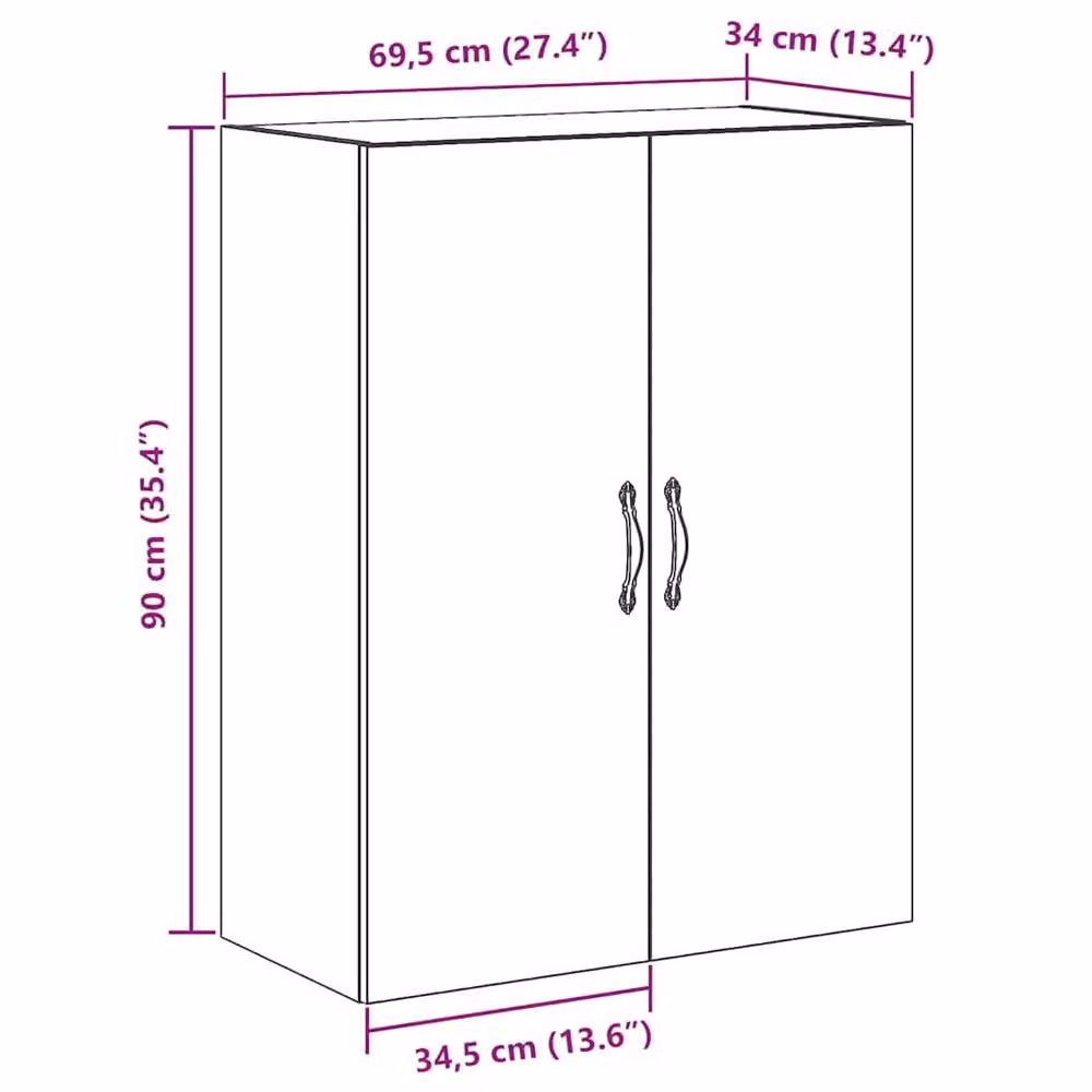 Berkfield Home Artisan Oak Wall Mounted Cabinet, Brown, W/D/H: 69.5 x 34 x 90 cm – 5