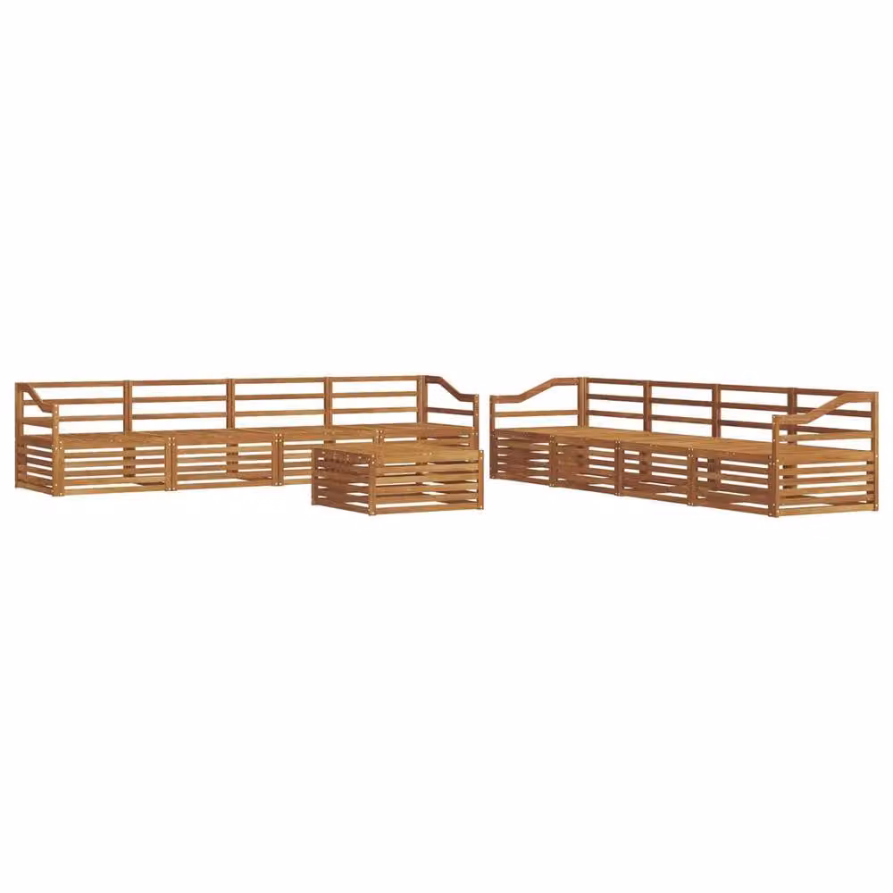 Berkfield Home 9 Piece Outdoor U-Shape Sofa Set in Brown Solid Acacia Wood with Cushions and Ottoman – 2