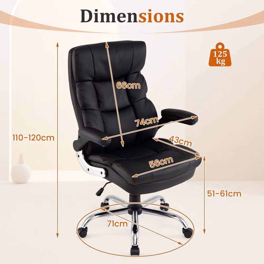 Gymax Ergonomic PU Leather Office Chair in Black with Armrests and 360 Degree Swivel – 2