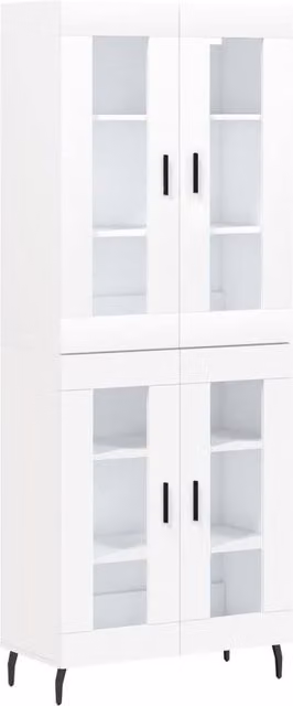 Berkfield Home White Modern Highboard with Glass Doors and Internal Shelves, W/D/H: 69.5 x 34 x 180 cm