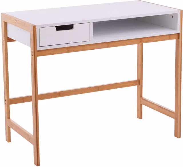 Premier Housewares White Computer Desk with Wood Legs, W/D/H: 90 x 45 x 75 cm