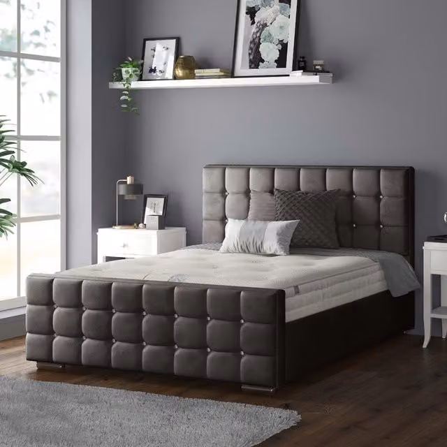 IH Design Chesterfield Upholstered Velvet Bed Frame in Anthracite Grey, W: 180 cm, D: 200 cm