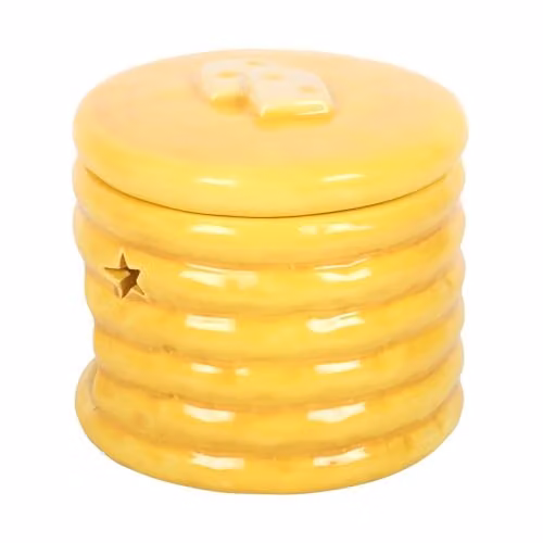 Garden Greatness Pancake Stack Ceramic Oil and Wax Melt Burner with Star Cut-Out Design, Yellow