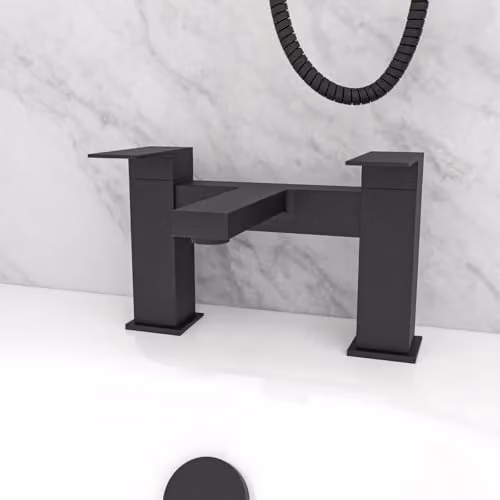 Nes Home Modern Deck Mounted Matte Black Square Bridge Bath Filler Mixer Tap – 1