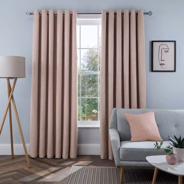Smart Living Luxury Linen Look Eyelet Blackout Lined Curtains, 2 Panels, Pink, Width: 117 cm, Drop: 183 cm – 1