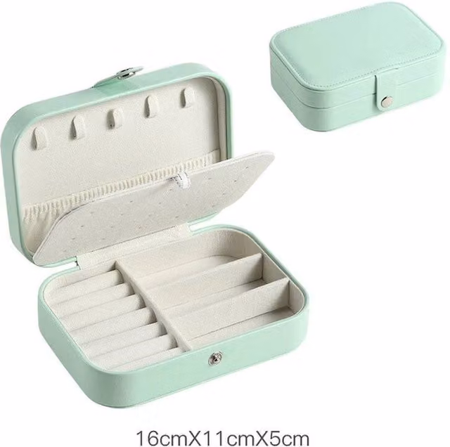 PAWNORA Small Green Jewellery Box Travel Organiser for Rings and Earrings