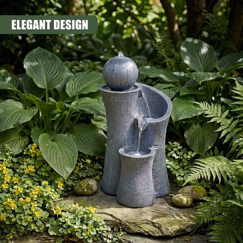 Spetlek Solar Powered Cascade Water Feature with LED Lights in Grey Polyresin, W/D/H: 40.0 x 24.0 x 0.6 m2 – 5