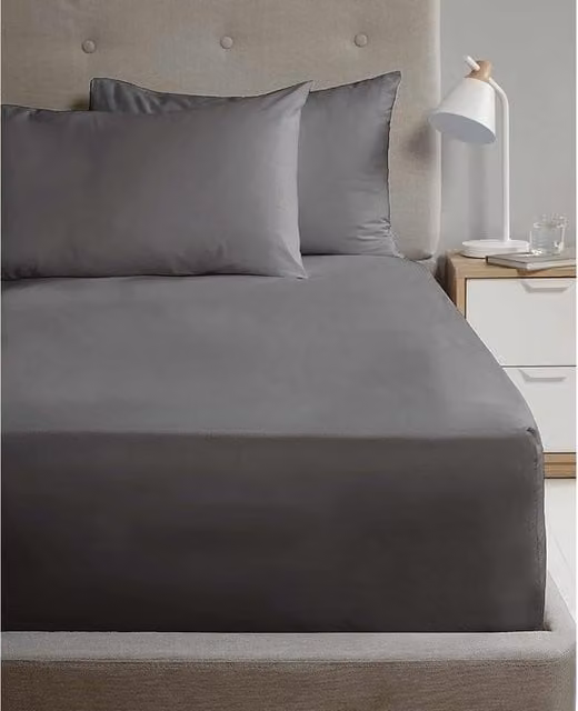 HomeSpace Direct 180 Thread Count Polycotton Percale Flat Sheet, Grey, W: 140 cm, L: 200 cm