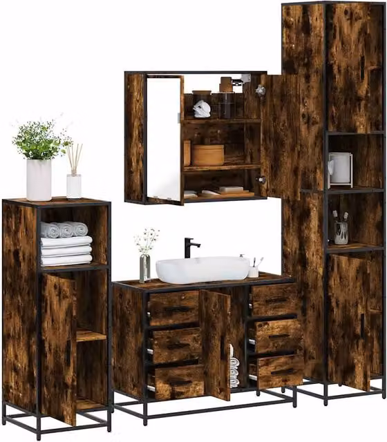 Berkfield Home 4-Piece Industrial Bathroom Furniture Set in Smoked Oak and Brown